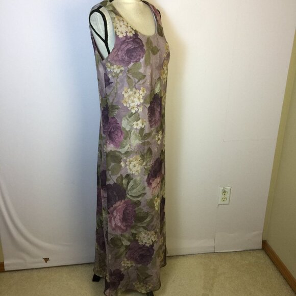 K Studio Midi A-line Dress Sz 14 Woman Purple Floral Cottage Romantic Sleeveless - Picture 5 of 14